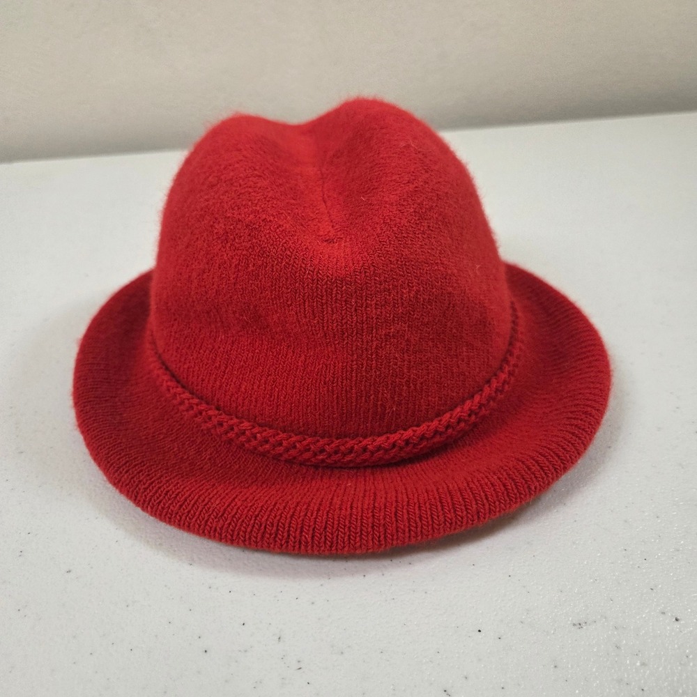 Everitt Vintage Red Wool Knit Fedora Trilby Hat Made in USA Braided Trim